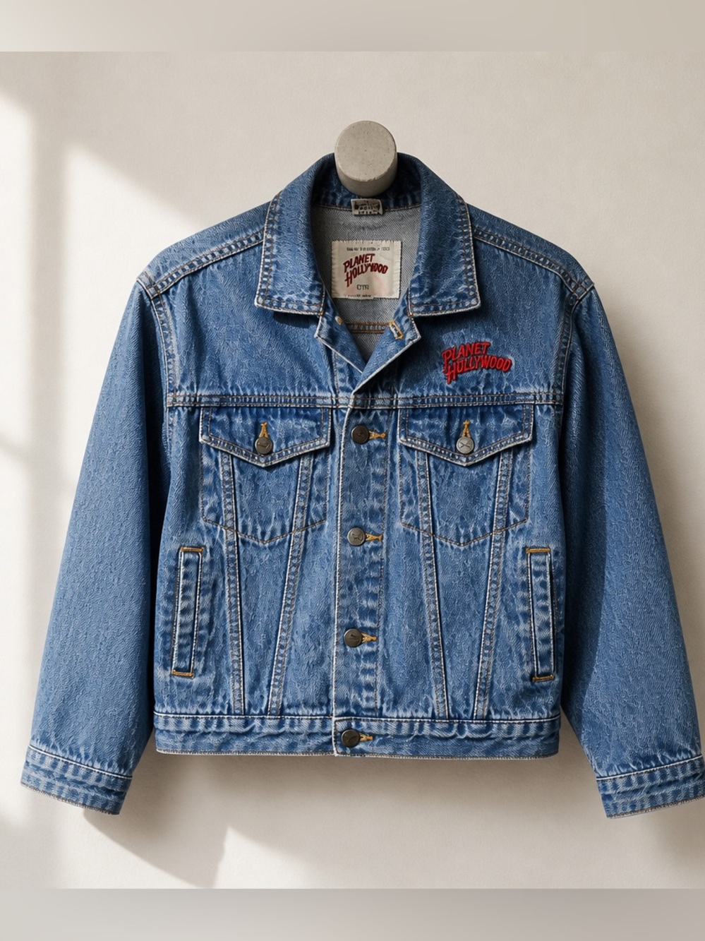 Vintage Planet Hollywood Lake Tahoe Denim Jacket Embroidered Logo 90s Y2K SZ 10 - Picture 3 of 4